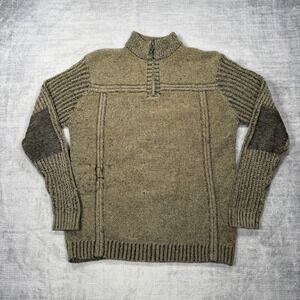 Point Zero Sweater Mens Medium Olive Brown Vintage Y2K Marled Ribbed Quarter Zip